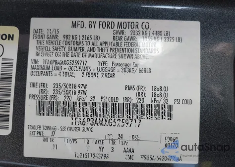 2016 Ford Mustang V6 from USA, damaged, VIN 1FA6P8AMXG5259717